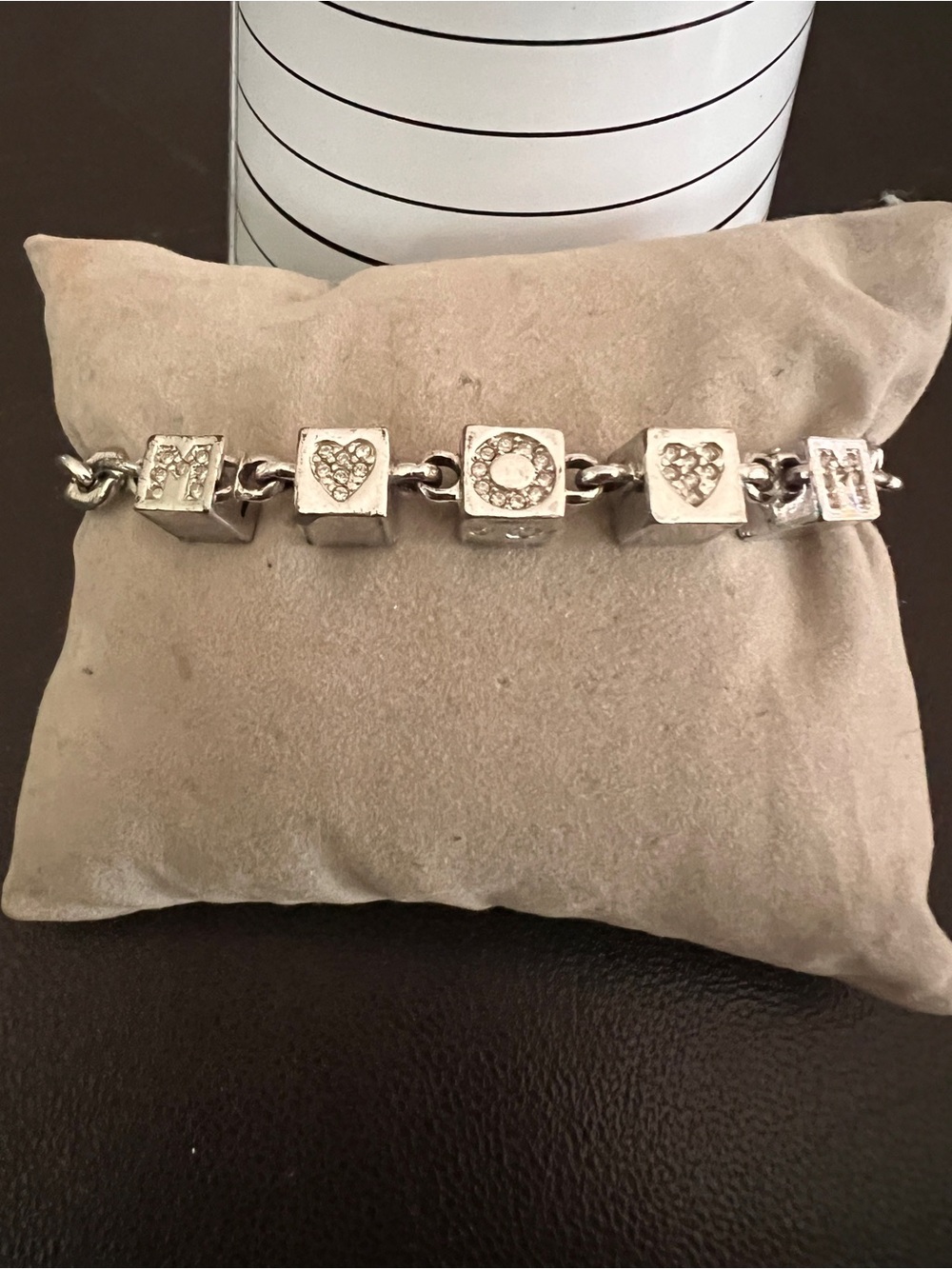 Swarovski Silver Tone 6 3/4” Mom Dice Bracelet